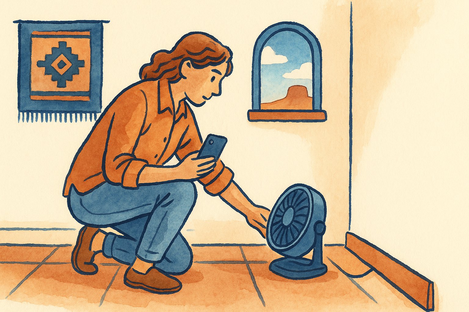 A homeowner pulling back a baseboard and setting a fan to dry a wall
