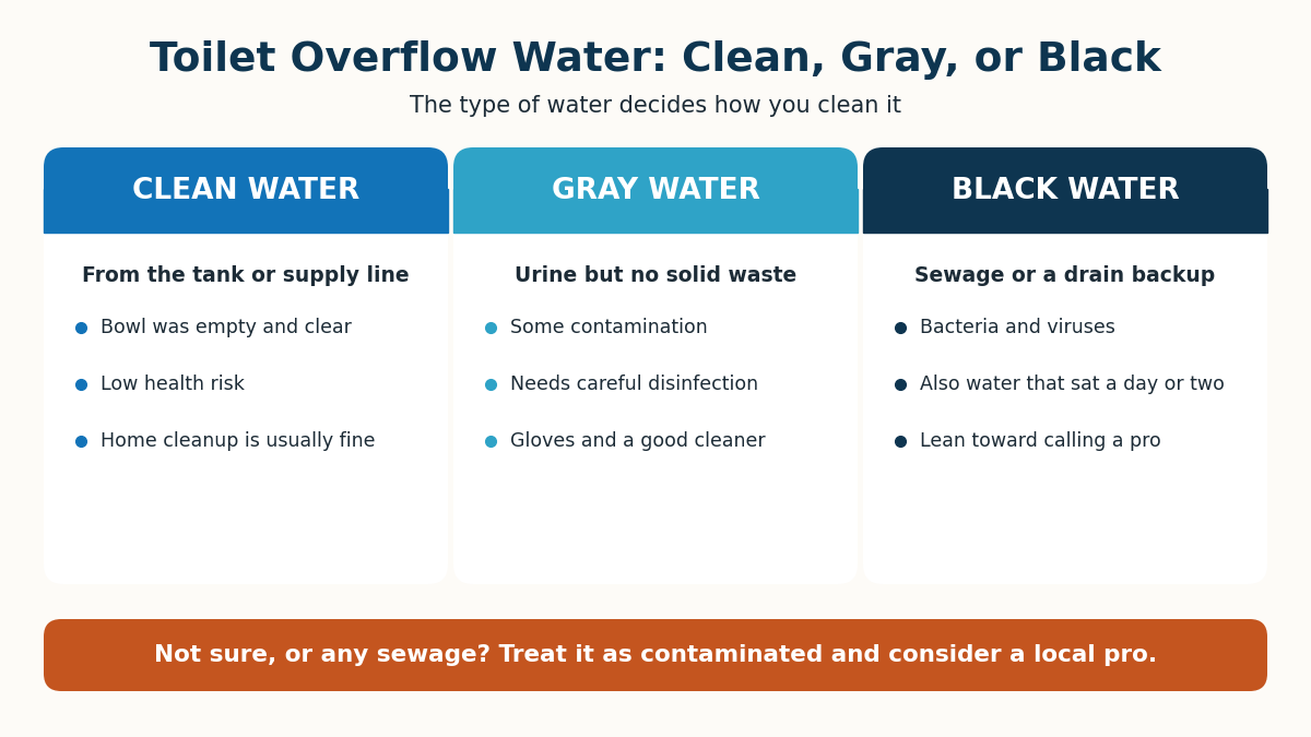 Chart comparing clean, gray, and black toilet overflow water