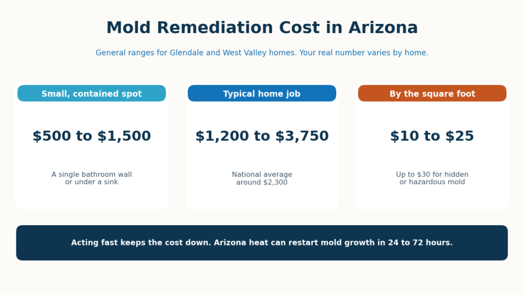 Chart of general mold remediation cost ranges for Glendale and West Valley homes