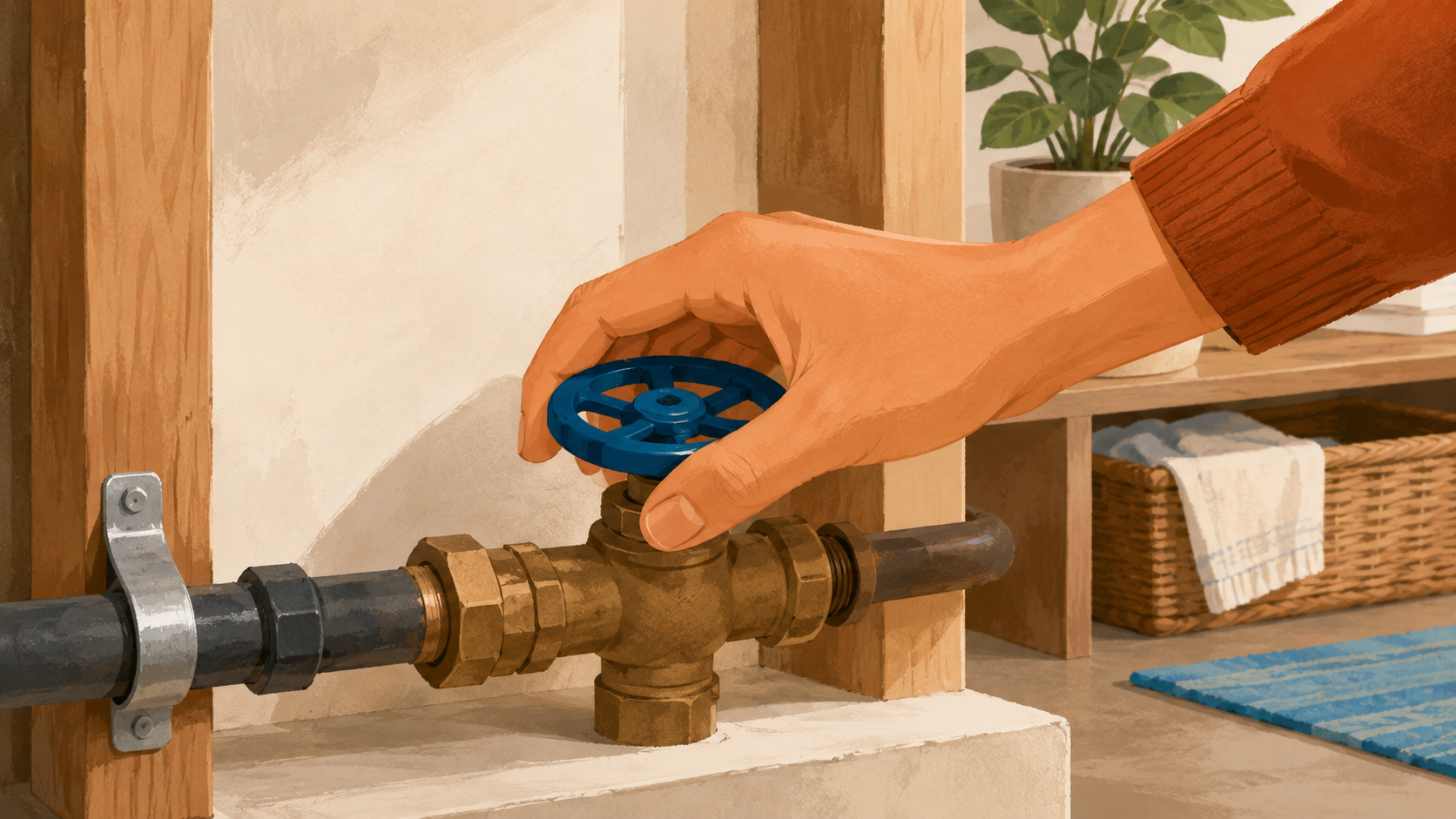 Turning off a home water main shutoff valve